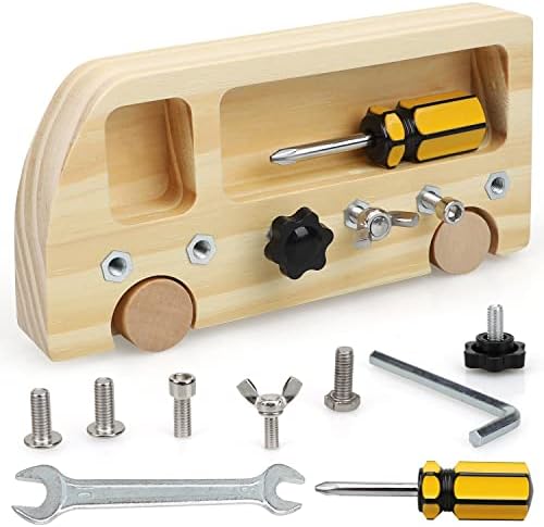 TOY Life Wooden Montessori Screwdriver Board Set for 3 4 5 Toddler & Kid, Preschool Learning Sensory Busy Bus Toys by TOYLife