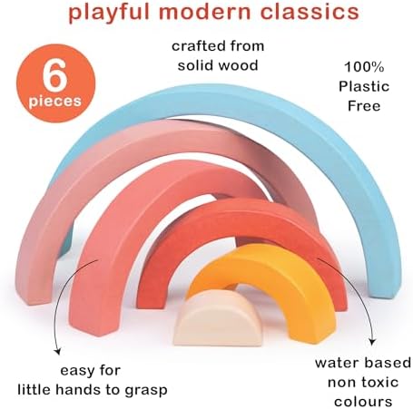 Mentari Toys - Sunset Tunnel - 6pcs Wooden Stacking Rainbow for Toddlers - Montessori Rainbow Nesting Puzzle - Open-Ended Play Toy - Age 18m+ - Image 5