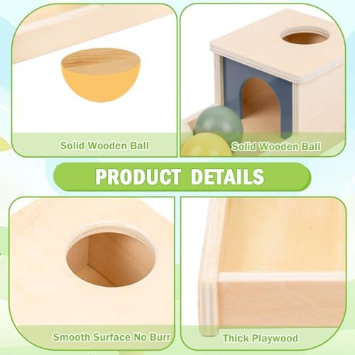 Adena Montessori Object Permanence Box, 3 Wooden Balls, Morandi Colors - Image 4