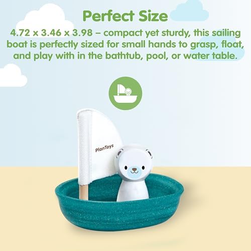PlanToys® Polar Bear Sailing Boat Bath Toy for Toddlers, Montessori Wooden - Image 2