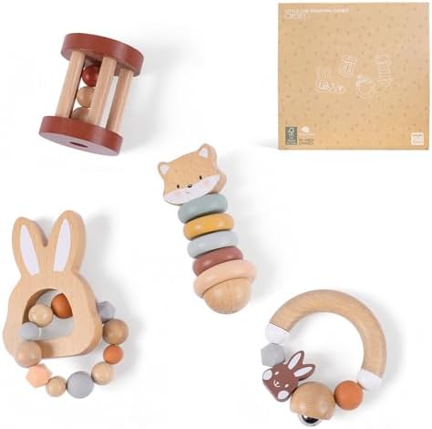 Freniland Wooden Baby Toy Set, Montessori Grasping Toys for Infants 10M+, Bunny & Bear Themed Natural Wood Sensory Toys, Fine Motor Skill Development Gift for Boys & Girls by Freniland