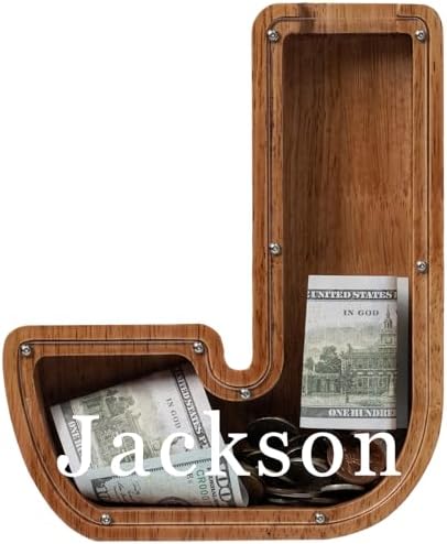 Personalized 12" Extra Large Wooden Letter Piggy Bank for Kids Boys Girls, (Laser Engraved Name) Custom Initial Letter Shape Piggy Bank, Alphabet Coin Bank Grandchildren Birthday by Ladenk
