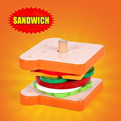 Wooden Sandwich Stacking Toys for Kids, Play Fake Food Toy, Montessori Toys for 3+ Year Old, Preschool Educational Toys to Develop Fine Motor Skills (Sandwich) - Image 6