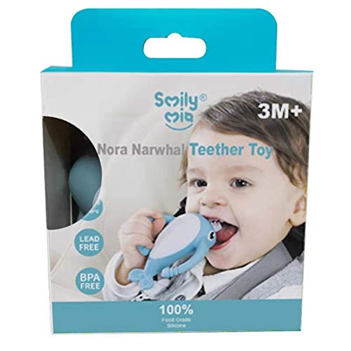 Smily Mia Narwhal Silicone Baby Teething Toys for 3-6 6-12 Months, Teething Relief Toys, Food Grade Silicone Teether Baby Toys, Sensory Toys for Teething Babies, Baby Essential, BPA Free, Purple