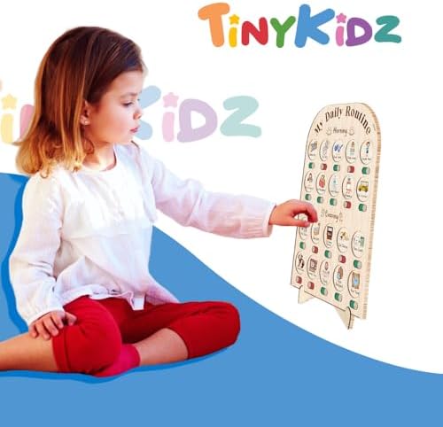TinyKidz Wooden Daily Routine Chart 11x15, Schedule Board for Kids, Wooden Chore Chart for Kids, Responsibilities Chart for Toddlers, Morning Bedtime Routine for Toddlers - Image 3