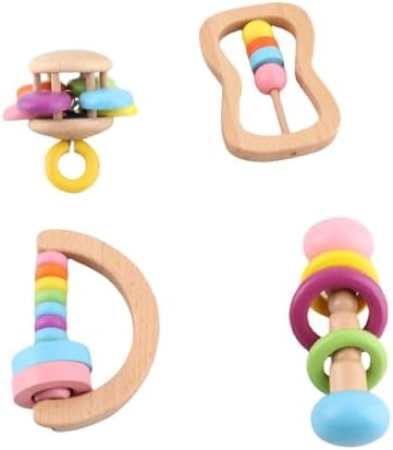 RiToEasysports 4pcs Wooden Baby Rattles Educational Toy Set for Newborns with Bright Colorful Design Beech Wood Grasping Toys Early Learning by Unknown