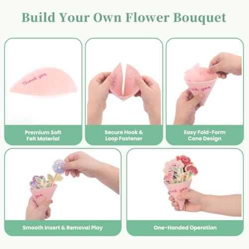 WOODENFUN Wooden Pretend Play Toys for Kids, 22Pcs Flower Garden Playset - Image 3