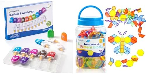 Mini Number Pops 11-20 – 140 Pcs Translucent Pattern Blocks - Educational Light Table Manipulatives and Accessories, Educational Number Matching Learning Toy for Toddlers by Odoorgames
