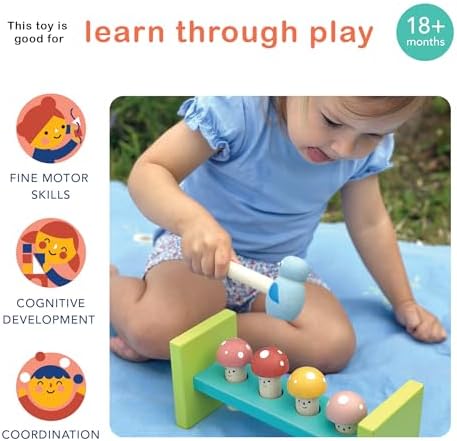 Mentari Toys - Woodland Hammer- 6pc Montessori Toy - Wooden Pounding Bench with Birdie Hammer - Boost Fine Motor Skills and Hand-Eye Coordination in Toddlers - Early Development Toy - Age 18m+ - Image 4