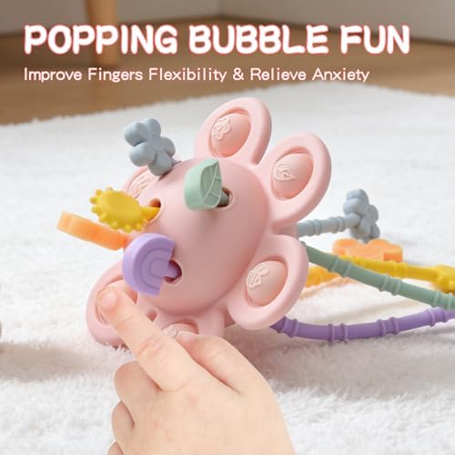 Food Grade Silicone Pull String Baby Toy, Montessori Pull String Sensory Toy (Pink) - Image 4