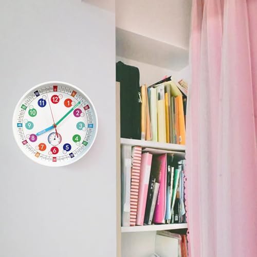 Learning Time Clock for Kids ，10Inch Colorful Clock Face Silent Clocks，Bedroom,Kitchen,Classroom,Clear Digital，Décor at School, Clear Digital Wall Clock for Kids Room (White) - Image 3
