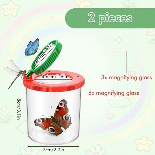Insect Bug Viewer for Kids, 2 Pcs Portable Plastic Bug Catcher for Kids, Magnifying Insect Catcher Jar, Science Nature Exploration Tool for Kid, Teachers, Enthusiasts(Red) - Image 2