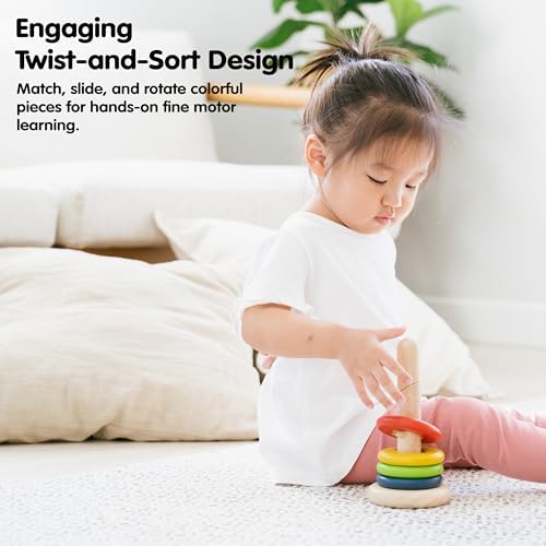 PlanToys® Twist & Sort Wooden Stacking Toy for Toddlers Ages 2+ Montessori - Image 5