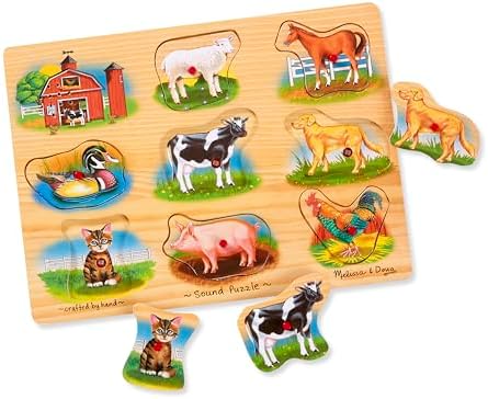 Melissa & Doug Farm Sound Puzzle - Wooden Peg Puzzle with Sound Effects (8 pcs) by Unknown