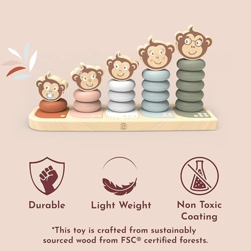 SPEEDY MONKEY Wooden Family Stacker | 5 Stackable Monkey Characters Playset - Image 6