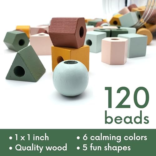 Blu Jay Wooden Lacing Beads & Strings 125 Pieces, Fine Motor Skills Toys for 3 Year Old, Fine Motor Toys, Toy Lacing Beads for Toddlers - Boho Colors - Image 4