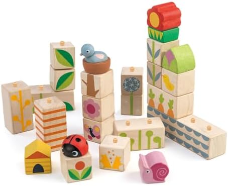 Tender Leaf Toys - Garden Blocks - 25 Pieces Decorative Garden Themed Wooden Stacking Blocks with Peg - Building Blocks, Hand-Eye Coordination Strength & Creative Play - Age 18m+ by TenderLeaf