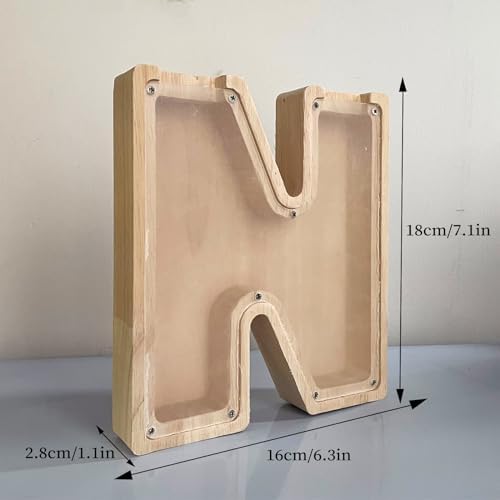 Wooden Letter Piggy Bank for Kids Boys Girls, A-Z Letters Wood Coin Bank Money Box, Piggy Bank for Toddler Family Christmas Birthday Gift(N) - Image 7