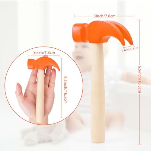 Hxezoc Wooden Hammer Toys Simulation Hammers Maintenance Tools Educational Toys for Kids Birthday Party Games Supplies (Orange) - Image 2