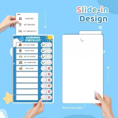 2 in 1 Upgraded Slider Morning/Bedtime Routine Chart for Kids Toddlers - Magnetic Kids Chore Chart for 2 Kids, Dry Erase Chore Chart for Kids, Visual Schedule for Kids with Cute Chore Stickers - Image 5