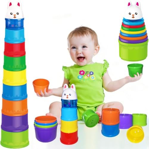 WEEJOYGAM Baby Stacking Cups, Nesting Stacking Toys for Toddlers 1-3 Montessori Toys for 1 Year Old Gift, Kid Water Bath Toys for Babies 6-12 Months Developmental Cause and Effect Color Sorting Blocks by WEEJOYGAM