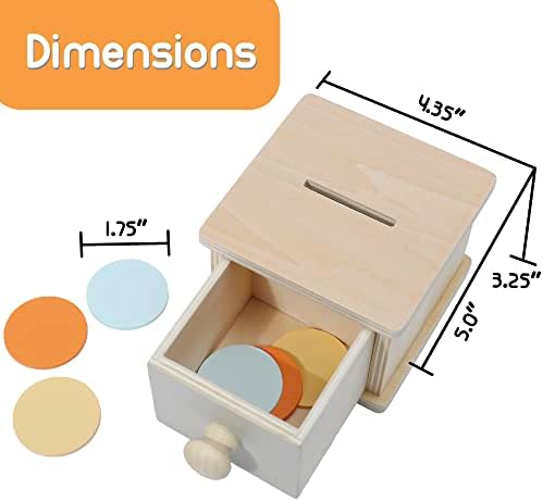 Montessori Coin Box, Montessori Toys for 1 Year Old Toddler Coins, Baby Wooden Toy Ball Infant Drawer Drop, 1+ Baby Essentials Object Permanence Learning - Image 5