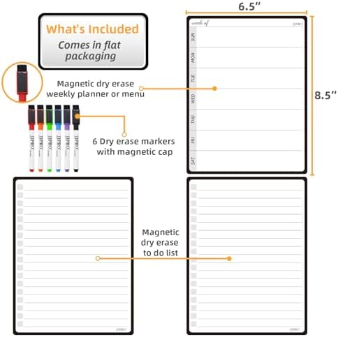 JPRO Magnetic Weekly Calendar and to Do List for Fridge - 8.5" x 6.5" Weekly Meal Planner for Refrigerator and Dry Erase Daily to-Do List -6 Markers Included! - Image 2