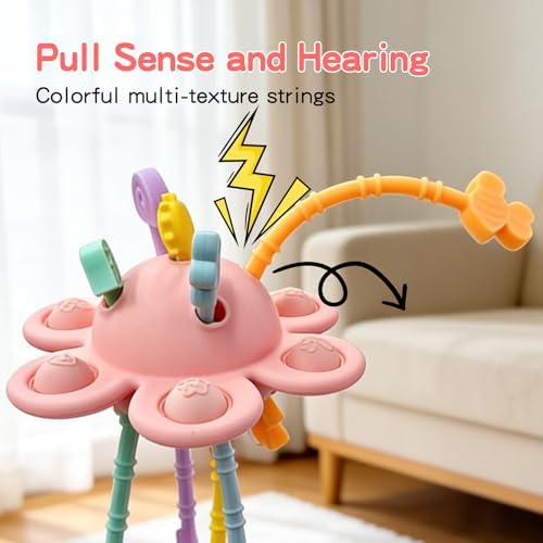 Food Grade Silicone Pull String Baby Toy, Montessori Pull String Sensory Toy (Pink) - Image 3