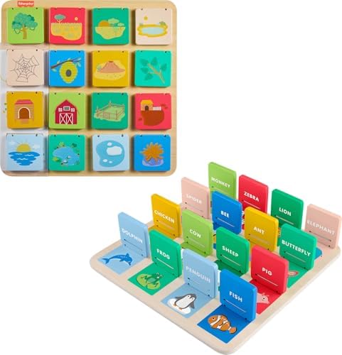 Fisher-Price Wood Preschool Toy Lift & Reveal Board, Early Learning Activity for Fine Motor Developmental Play Kids Ages 3+ Years by Fisher-Price