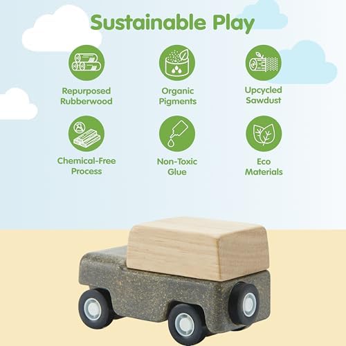 PlanToys® Grey Wagon Wooden Montessori Pull Along Toy for Kids Active Play - Image 3