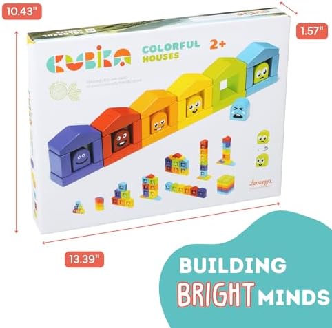 CUBIKA Wooden Construction Set Colorful Houses – 24-Piece Construction Play Set with Emotion Characters for Toddlers 2+– Montessori Toy for Creativity, Cognitive Development, and Emotion Recognition - Image 4