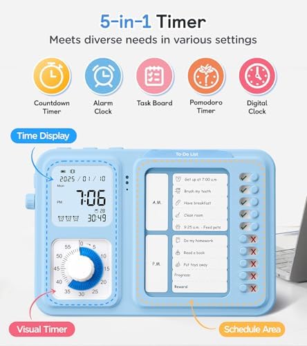 3-in-1 Visual ADHD Timer for Kids with Chore Chart Board & Daily Checklist - Image 2