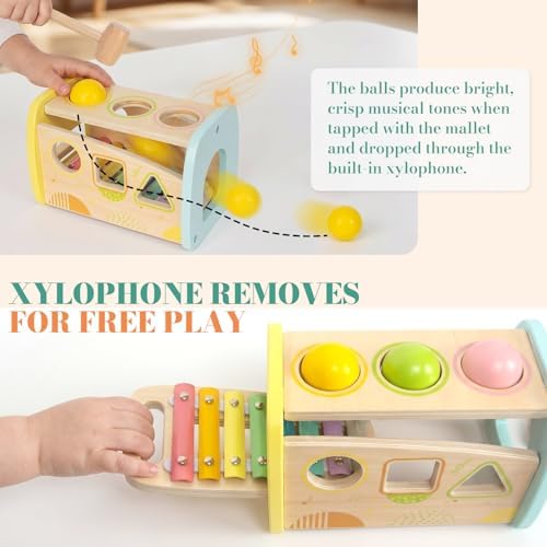 WOODENFUN Hammering Pounding Toys Wooden Educational Xylophone Shape Sorter - Image 4