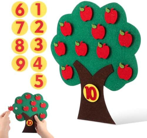 Tofficu Felt Apple Tree Math Area Toy Educational Counting Game for Toddlers Preschool Early Childhood Learning with Mini Toy Apples 10.6 Inch by Tofficu