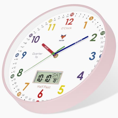 Foxtop Digital and Analog Learning Clock for Kids -Teaching Clock 12" Pink - Image 3