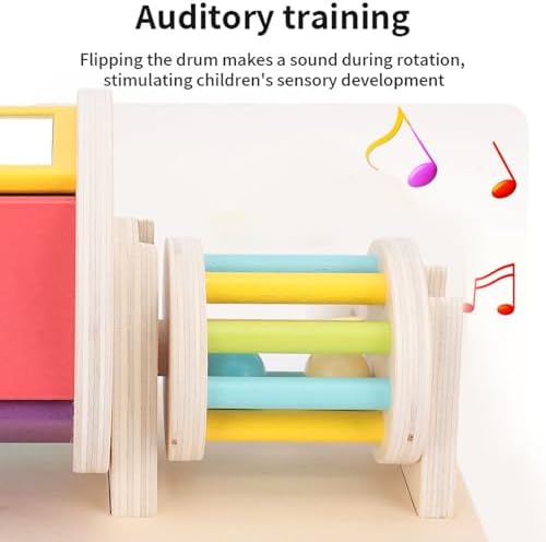 Wooden Rotating Sensory Toy with 5 Vibrant Colors for Tummy Time Fine Motor Skills Early Education Beech Wood - Image 6