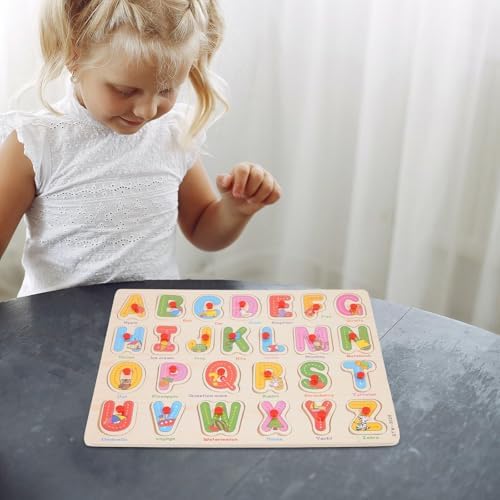 Alphabet Puzzle Wooden Puzzles for Toddlers 3+ Year Old, ABC Puzzle Shape Alphabet Learning Puzzles Toys with Puzzle Board & Letter Blocks, Preschool Education Kit for Girls and Boys - Image 4