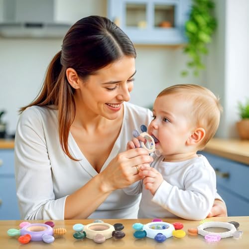 akolik Baby Teething Toys,Teething Relief Teethers Toy for Babies 0-3-6-9-12 Months Old Boys Girls BPA Free Baby Chew Toys Infant Toys Newborn Accessories(Ringer Grey) - Image 7