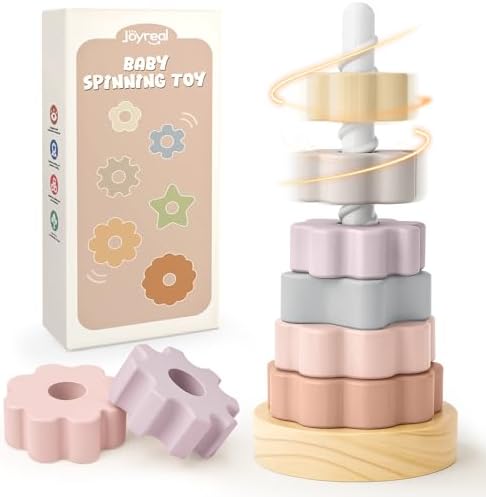 Joyreal Wooden Spinning Stacking Toys, Neutral Ring Stacker Montessori Toys for Toddlers 1-3, Christmas Birthday Gifts for Boys Girls by Joyreal