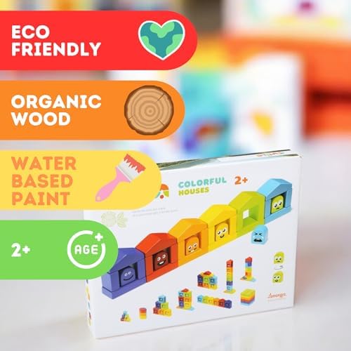 CUBIKA Wooden Construction Set Colorful Houses – 24-Piece Construction Play Set with Emotion Characters for Toddlers 2+– Montessori Toy for Creativity, Cognitive Development, and Emotion Recognition - Image 6