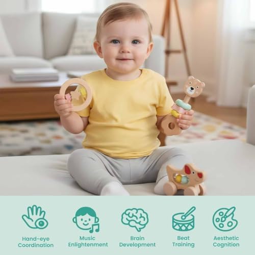 Wooden Rattle for Baby, 6Pcs Montessori Infant Toys Set - Image 6