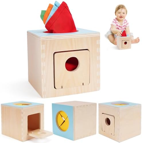 FCSONU Wooden Baby Tissue Box Toy, Sensory Montessori Baby Toy 0-6-12 Month by FCSONUMontessoriToys