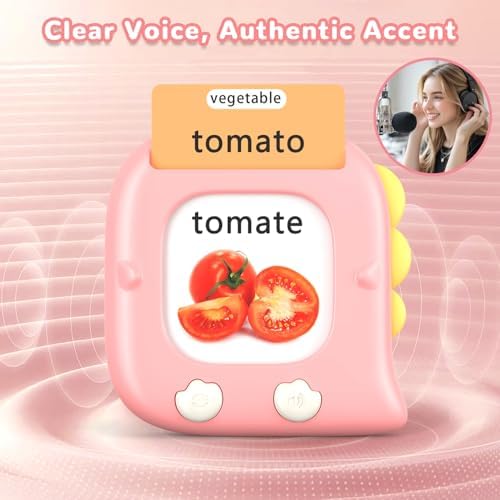 Kidzdo Talking Flash Cards for 3 4 5 6 Year Old Girls, 520 Words Spanish English Bilingual Language Therapy Toys, Pink - Image 4