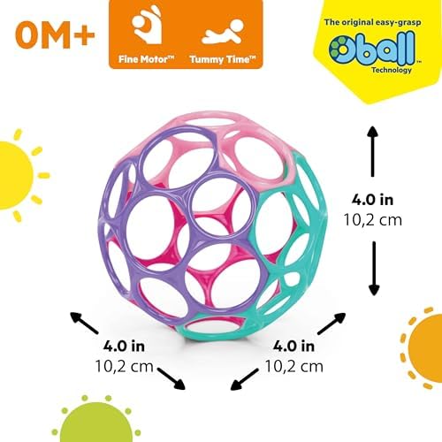 Bright Starts Oball Easy Grasp Classic Ball Infant Toy in Pink/Purple, Age Newborn and up. 4 Inches - Image 3