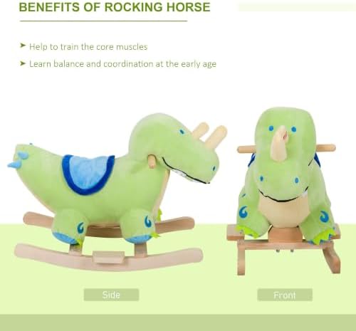 Qaba Kids Plush Ride-On Rocking Horse Toy Dinosaur Ride on Rocker Green - Image 5