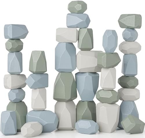 Comfy Cubs Stacking Rocks 36 Pieces, 36 Months+, Educational Toddler Stacking Blocks, Promotes Imagination, Balance & Fine Motor Skills - Wooden Rocks Sensory Toys Gift for Kid, Boy Pack by ComfyCubs