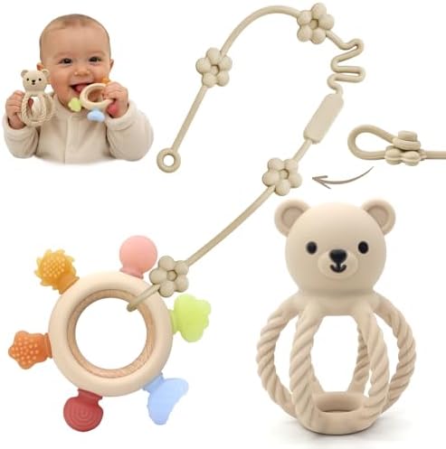 Baby Teething Rattle Toy, 3-in-1 Silicone Teether, Infant Sensory Toys by CuddleCubsCreations