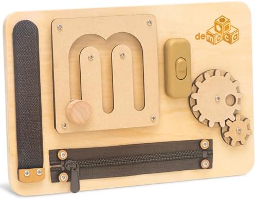 deMoca Toddler Busy Board for 1 Year Old, Montessori Baby Wooden Toy by deMoca