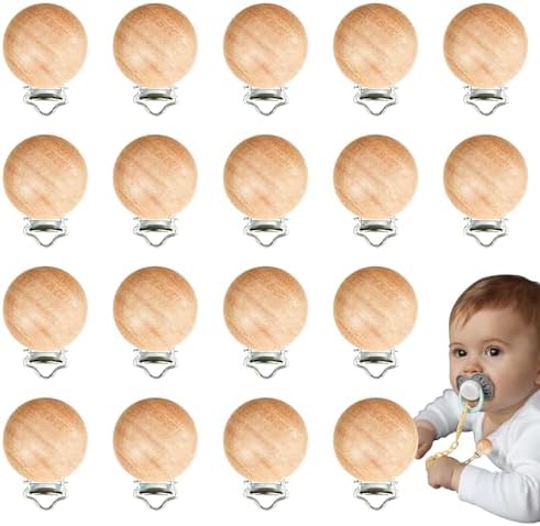 18 Pieces Wood Pacifier Clips Toy Suspender Clips Baby Teething Grasping Suspender Clips Charm DIY Pacifier Holder Clips Pacifier Accessories by Suptizizkz