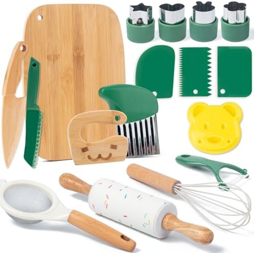 17 Pcs Kids Knife Set for Real Cooking, Montessori Kitchen Tools for Kids by BUSYEDITION
